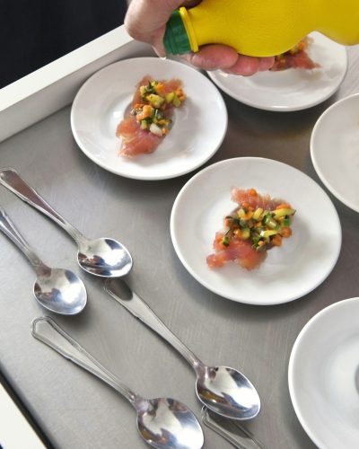 Working in a restaurant kitchen